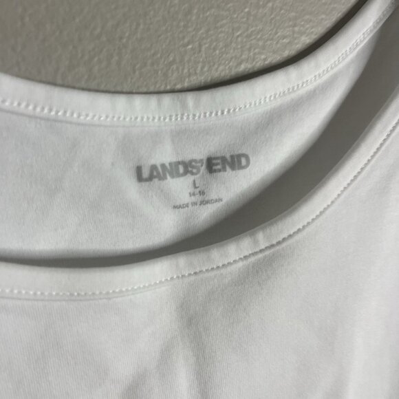 Lands End Size Large White Round Neck Cotton Tank Top - Picture 2 of 5